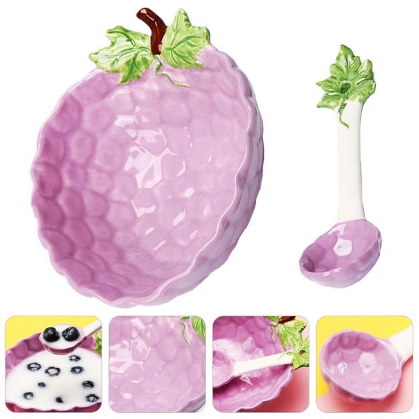 

grape design bowl ceramics salad kids rice with spoon (300ml) bowls