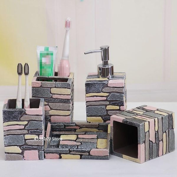 

american bathroom decoration accessories retro resin color toothbrush holder soap dispenser mouthwash cup toothpaste bath accessory set