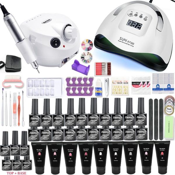 

nail set with extension crystal paste 114w/72w/54w uv led lamp dryer 35000rpm machine polish drill manicure tools art kits1