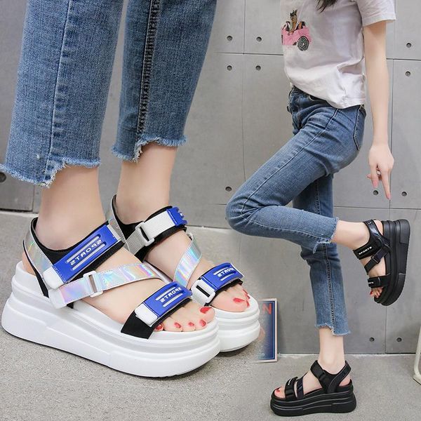 

summer 2021 fairy style student open-toed leisure sports roman sandals thick bottom muffin female tide z548, Black