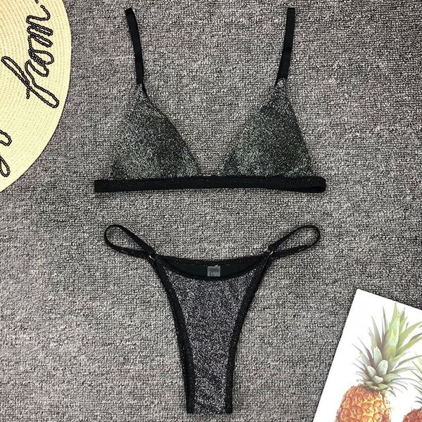 

shiny sparkling micro thong bikini 2021 women swimsuit female swimwear two pieces bikini set brazilian bathers bathing suit swimin