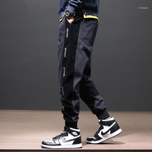 

men's jeans japanese vintage fashion men loose fit spliced designer cargo pants streetwear hip hop joggers wide leg harem trousers1, Blue