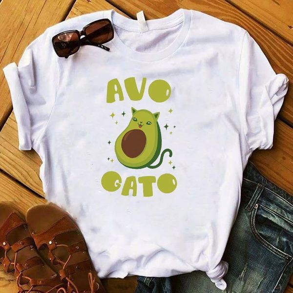 

avocado fruit printed women t shirt short sleeve loose tee clothes graphic, White