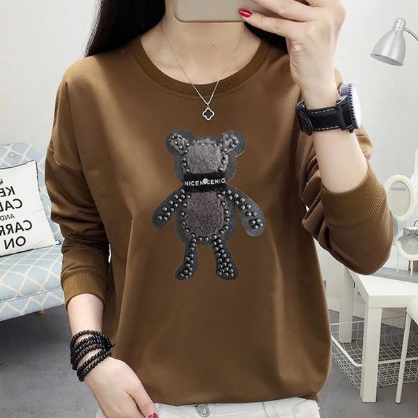 

women's hoodies & sweatshirts shintimes 2021 autumn winter korean plus size cartoon bear beaded women sweatshirt long sleeve pullover, Black