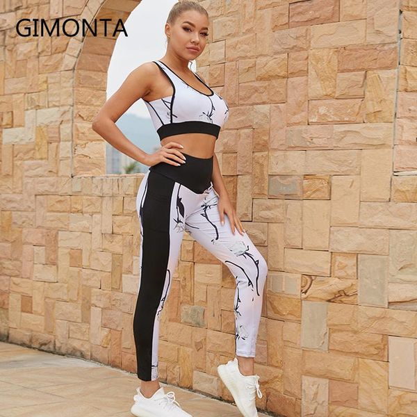 

yoga outfit gimonta women sport suit clothing set workout gym long sleeve fitness crop + high waist seamless energy leggins