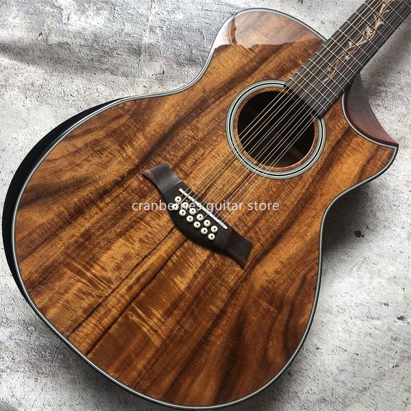

41 " all koa wood 12 strings acoustic guitar, rosewood fretboard,k24ce model righthand electric guitarra, natural wood color,black armr