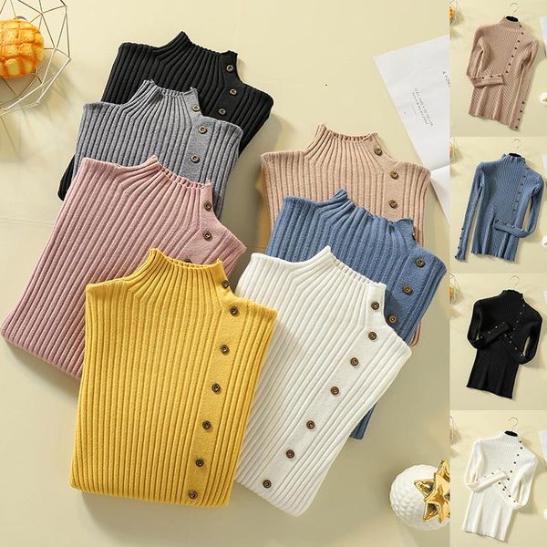 

women's sweaters casual autumn winter women thick sweater pullovers long sleeve button o-neck chic female slim knit soft jumper, White;black