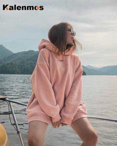 

women's hoodies & sweatshirts women casual solid pink fleece long sleeve autumn winter female fashion loose ladies pullover streetwear, Black