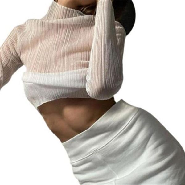

women's blouses & shirts 2021 autumn fashion e-girl see-through white y2kÂ solid color turtleneck long sleeve harajukuÂ women blouse