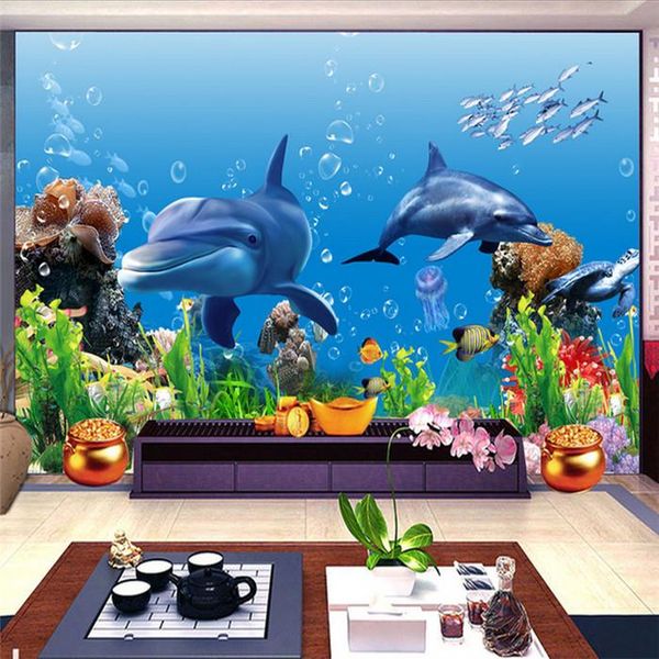 

wallpapers drop custom po wallpaper 3d underwater world marine fish swimming pool tv living room bedroom