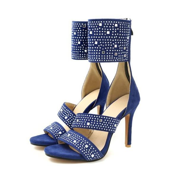 

boots 2021 summer round head high heel solid color rhinestone side air fashion sandals women, Black