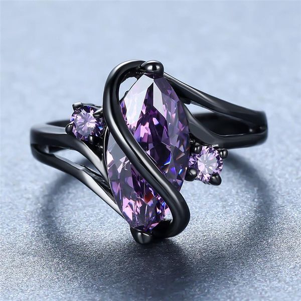 

wedding rings charming purple zircon marquise stone s ring vintage fashion geometric birthstone for women men black gold antique jewelry, Slivery;golden