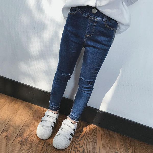 

jeans girl's 2021 spring year baby girls ripped hole leggins toddler denim casual trousers for 2 3 4 5 6 7 8 years, Blue