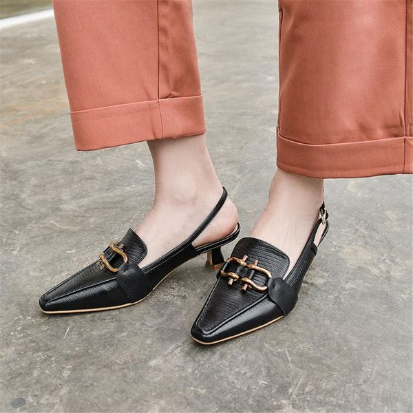 

sandals lapolaka ladies genuine leather great quality kitten heels fashion slingback women shoes, Black