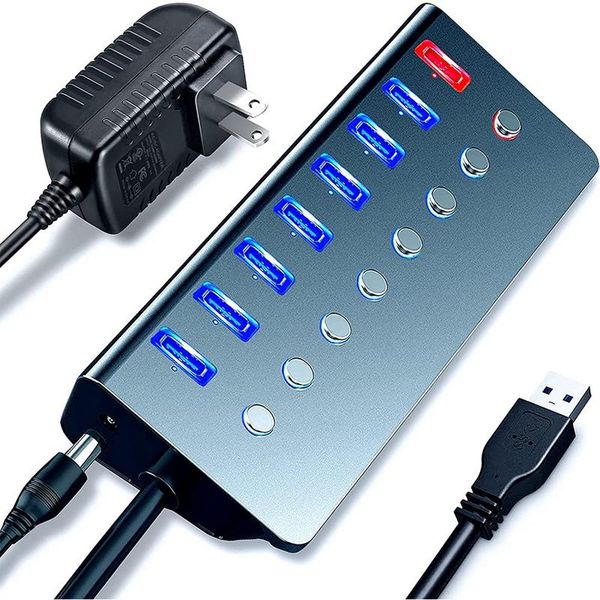 

hubs 8 ports powered usb 3.0 hub extension with on/off switches 15w adapter support splitter computer accessories,us plug