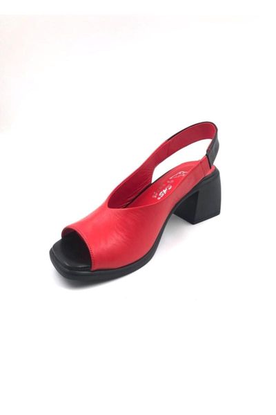 

sandals genuine leather red high-heeled, Black