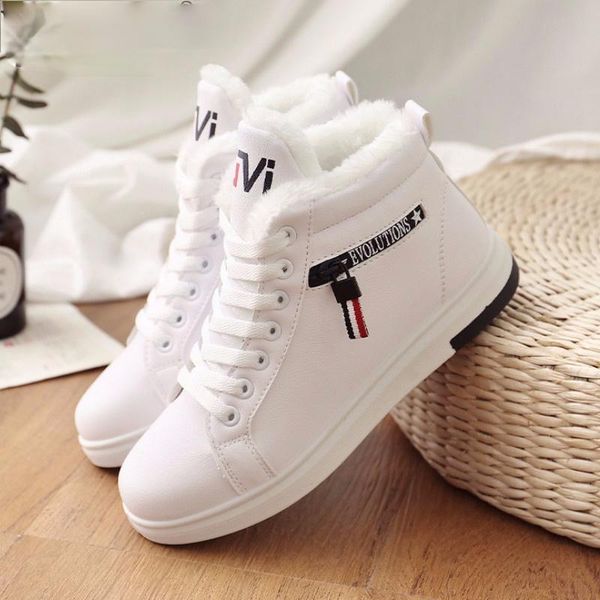 

boots 2021 winter women ankle warm pu plush woman shoes sneakers flats lace up short snow botas de mujer, Black