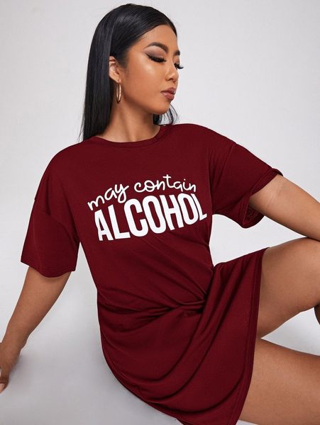 

plus slogan graphic drop shoulder tee dress c9xn#, Black