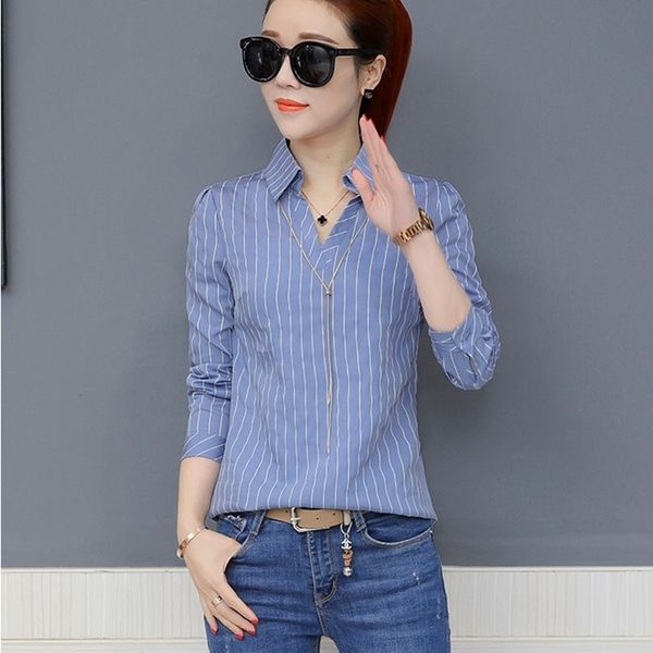 

women spring summer style chiffon blouses shirts lady casual office work wear striped blusas feminina df1562 210317, White