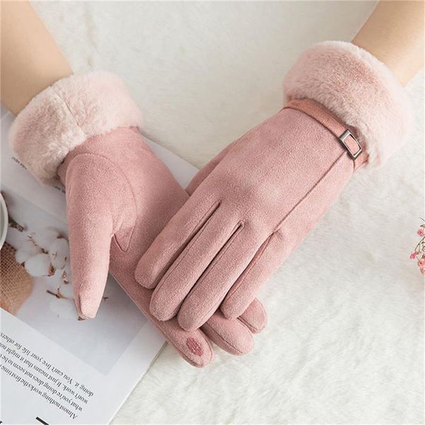 

five fingers gloves winter women female keep warm solid color ladies elegant plush wrist mittens ski driving glove guantes invierno, Blue;gray