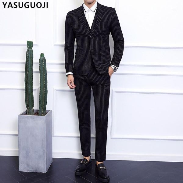 

men's suits & blazers yasugouji smart casual striped slim men plus size single breasted skinny 3 piece suit mens with pants qttzzt001, White;black