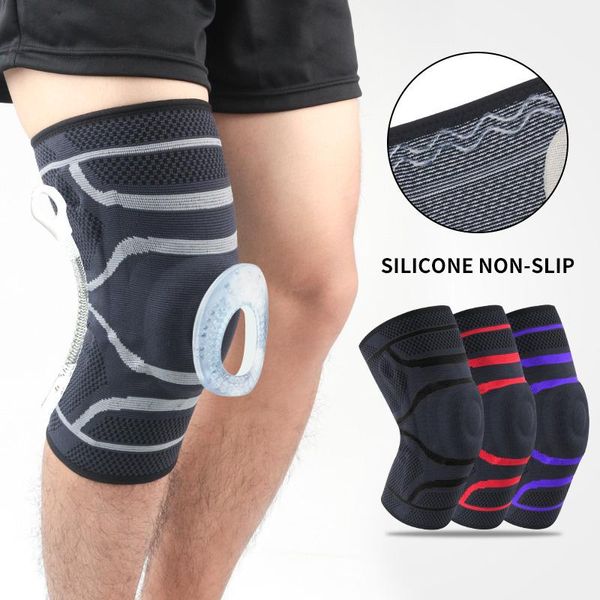 

1pair elastic breathable sports knee support use in cycling climbing running,spring can lighten load o-ring massage patella elbow & pads, Black;gray