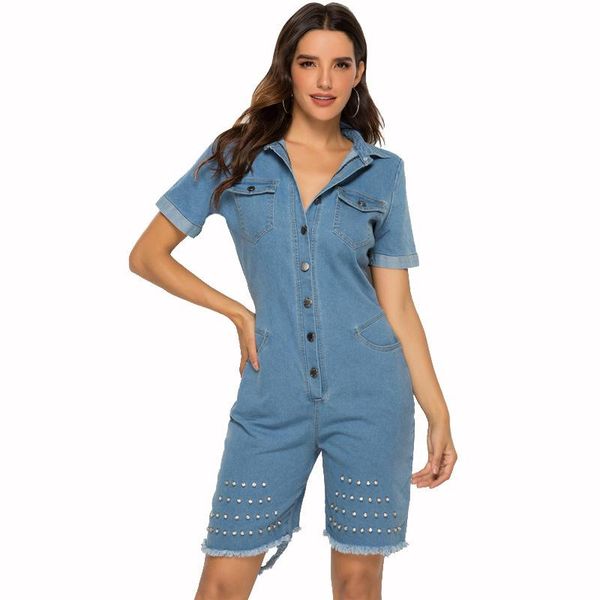 

explosion models fashion casual women's denim jumpsuit hole slim cowgirl -2xl jumpsuits & rompers, Black;white