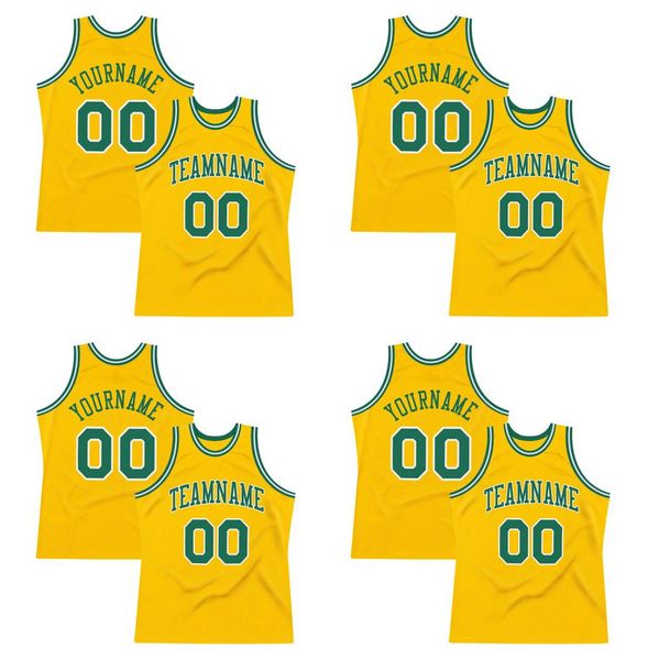 

custom gold kelly green-white authentic throwback basketball jersey, Black