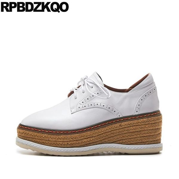 

platform shoes women wedge ladies size 4 34 white 3 inch pumps 2021 korean lace up square toe heels genuine leather dress, Black