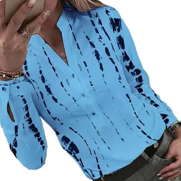 

women's shirts with long sleeves 2021 fashion women v neck printing button women's shirts for spring blouse x0521, White