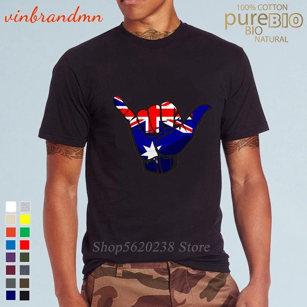 

men's t-shirts shaka sign australia flag t-shirt t shirts style summer cotton round neck short sleeve novelty tees, White;black