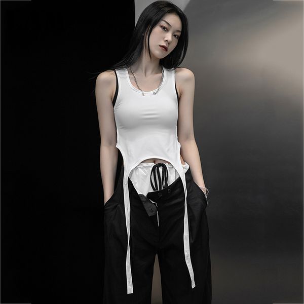 

[eam] women white slim hollow out tank round neck sleeveless personality fashion spring summer 1dd7719 21512