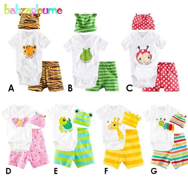 

clothing sets 3piece/0-18months/summer baby outfits cartoon animal cute rompers boys girls bodysuits+shorts+hats born bc1272, White