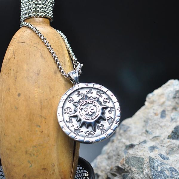 

chains 316l titanium steel necklace men zodiac hammer compass pendant fashion vintage amulet jewelry women necklaces male collar, Silver
