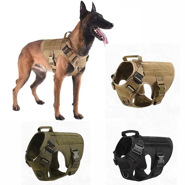 Collari per cani Guinzagli Pet Vest Guinzaglio Cinghie per imbracatura con manico Caccia Pastore tedesco militare per cani di grossa taglia K9 Vestiti