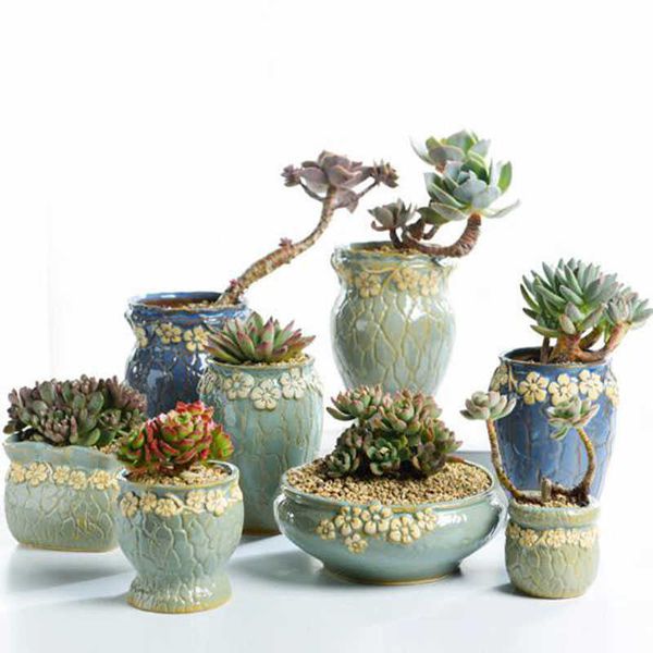 Piante succulente Vaso di fiori Vaso di piccole e medie dimensioni Vaso di fiori floreale retrò Artigianato creativo Ornamenti per il desktop Fioriera Decor 210615