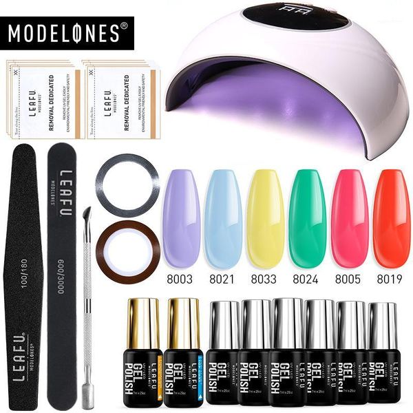 

modelones 16pcs/lot uv gel nail polish kits 24w led lamp usb cable dryer machine semi permanent base kit1