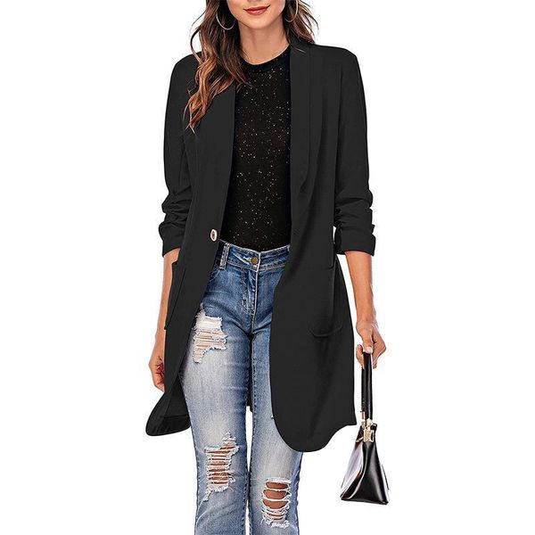 

women's suits & blazers solid female blazer women 2021 casual long sleeve jacket for autumn and coat femme, White;black