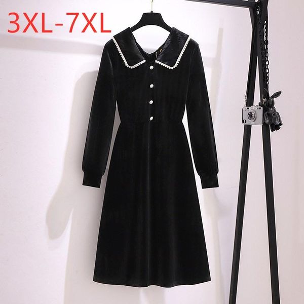 

plus size dresses 2021 autumn winter for women large loose long sleeve black elegant velvet midi dress 3xl 4xl 5xl 6xl 7xl