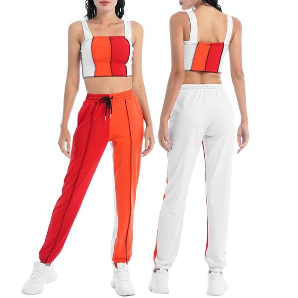 

running sets women summer sportswear color contrast casual sport suit cropped vest and pants set for gym yoga fitness tracksuit, Black;blue