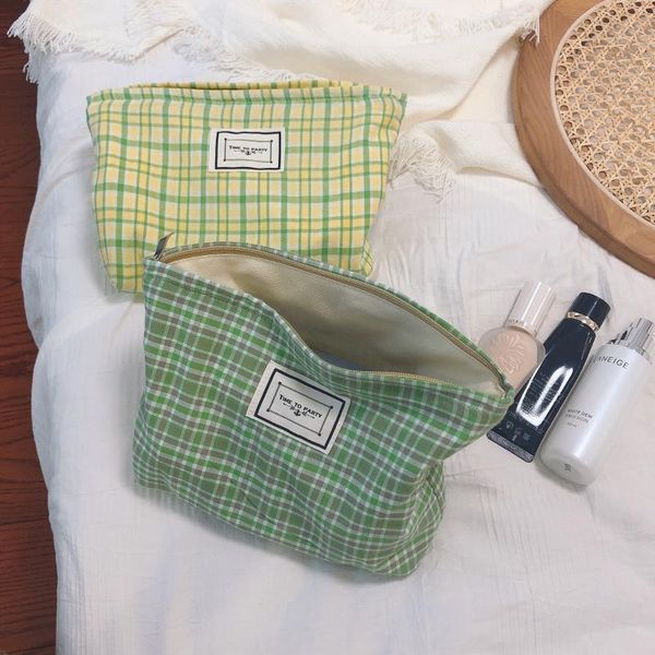 

women's plaid cosmetic bags multifunction travel makeup organizer female green toiletry pouch storage necessaire feminina clutch & case