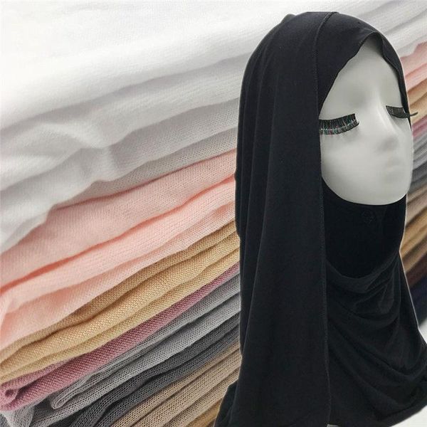 

scarves 1pc premium jersey cotton hijab scarf elastic women muslim headscarf soft fashion breathable foulard high quality, Blue;gray
