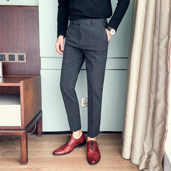 

fashion trend h2021 autumn and winter british men's slim feet trousers korean dark grain casual pants men, Black