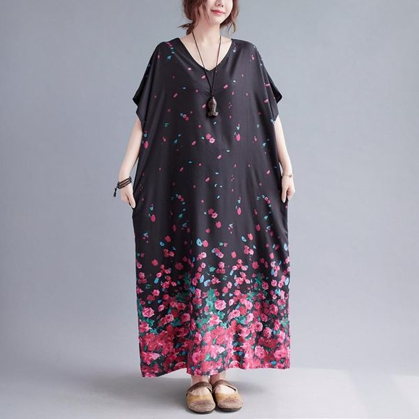 

holiday travel dress 2021 gradient petals fashion women summer print floral loose lady beach style casual long party dresses, White;black