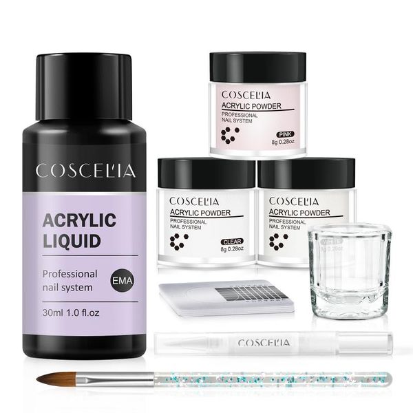 

acrylic powder set nail kit clear pink white carving crystal art extension gel liquid manicure tool kits