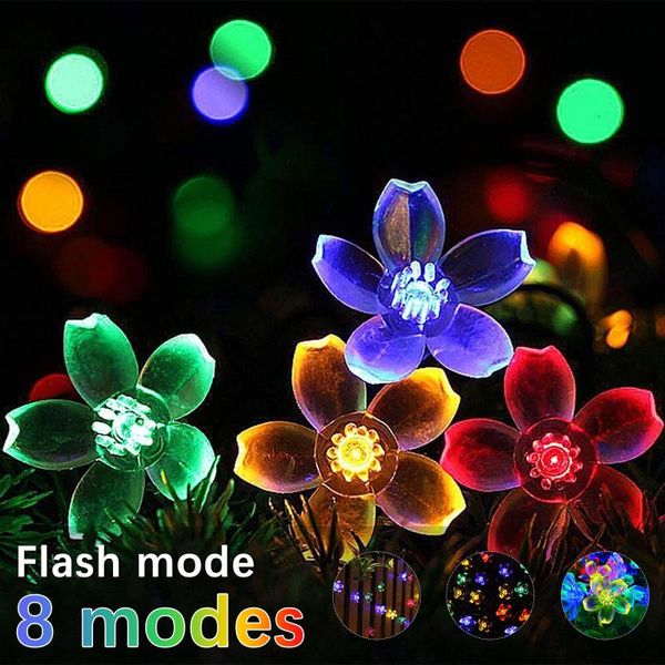 

solar string christmas lights outdoor 7m/23ft 50 led 8mode waterproof flower garden blossom lighting party home decoration strings