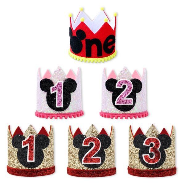 

party hats 1st birthday hat glitter first crown kids one year old gold red black