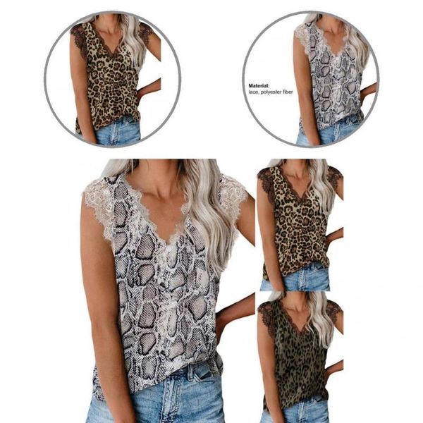 

women's blouses & shirts soft fashion v-neck sleeveless women comfy casual blouse snake pattern ladies clothing, White