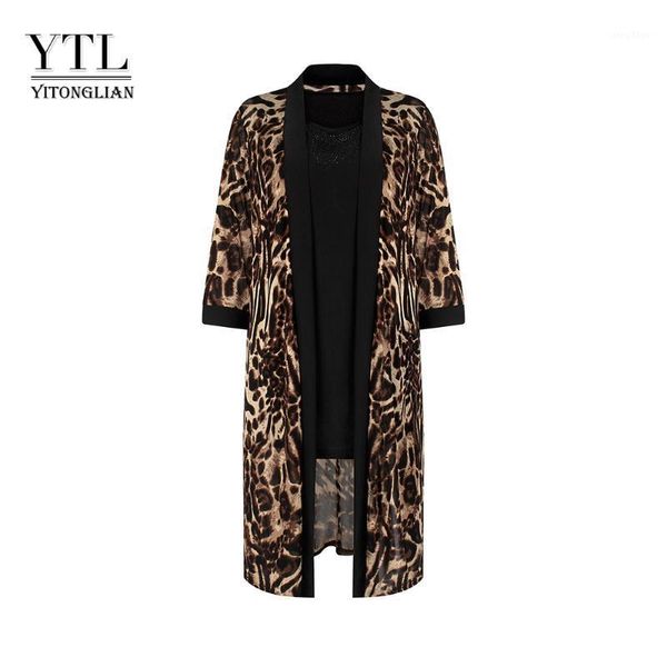

women's blouses & shirts yitonglian summer long leopard mesh beach cover-up chiffon plus size cardigans with vest blouse shirt casual t, White