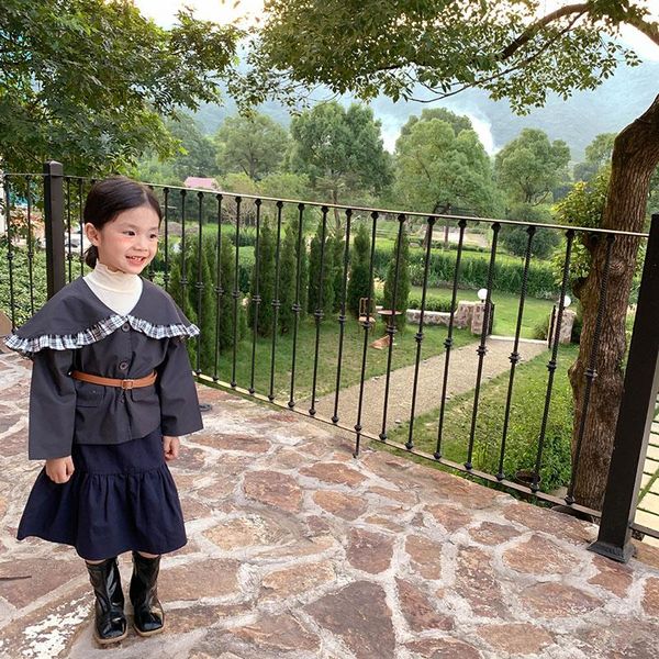 

coat milancel 2021 autumn kids clothes short trench turn-down collar korean girls outwears, Blue;gray